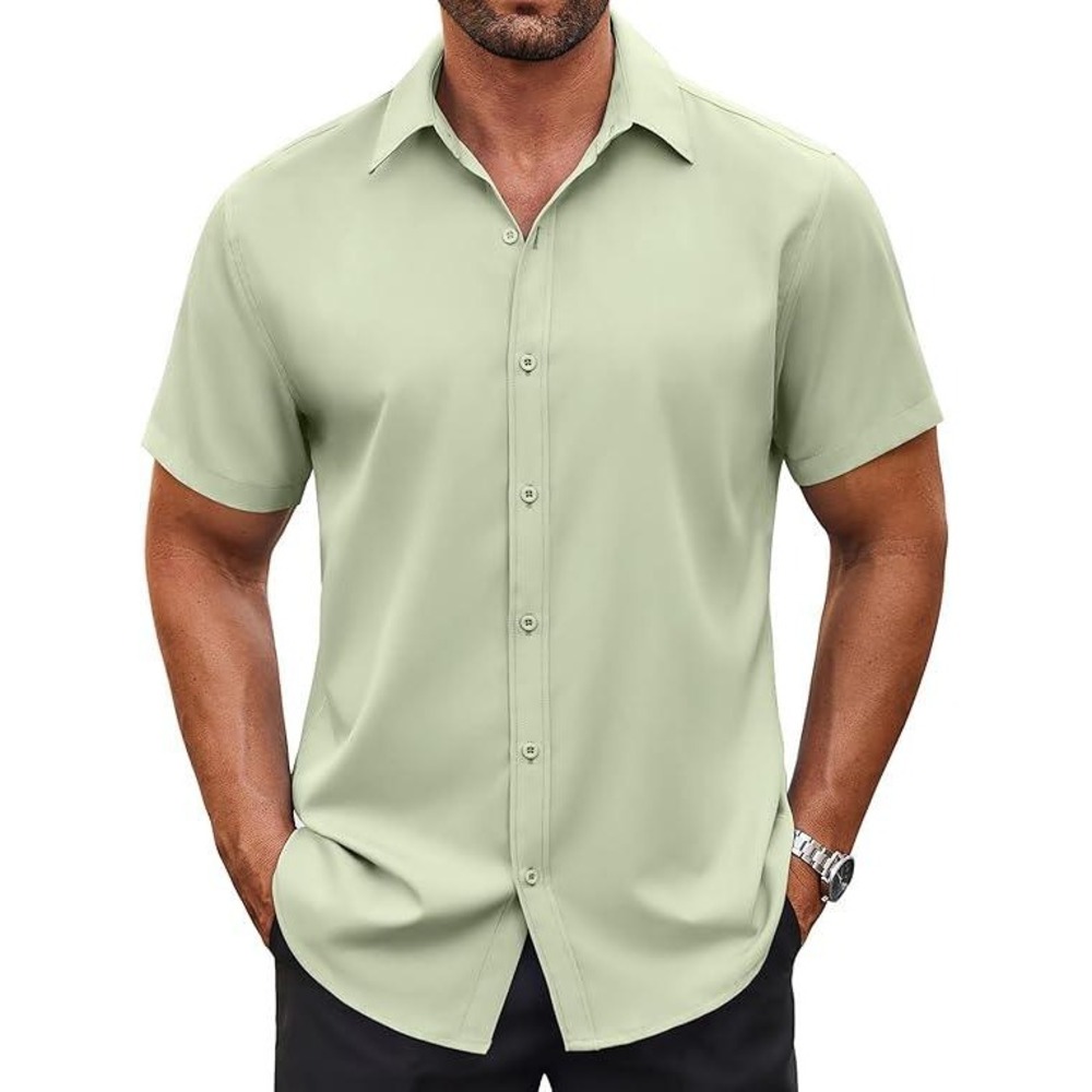 Coofandy Men's Short Sleeve Button Down Shirt -Color Sage Green Size Medium